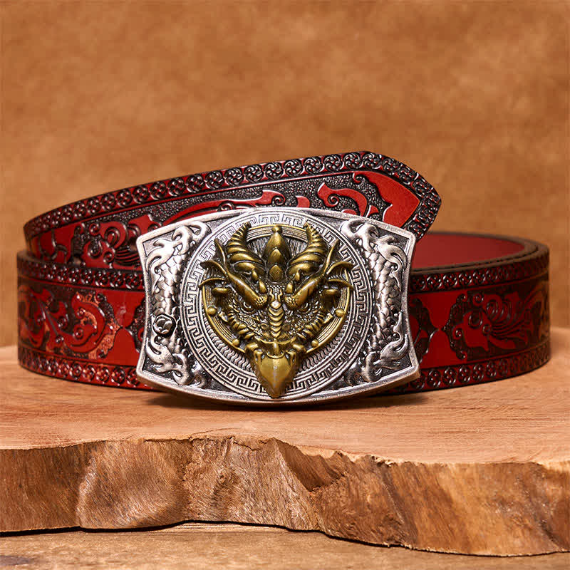 Ceinture en cuir pour homme avec couteau pliant caché et dragon à bec pointu
