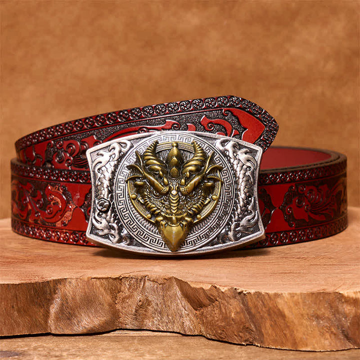 Ceinture en cuir pour homme avec couteau pliant caché et dragon à bec pointu