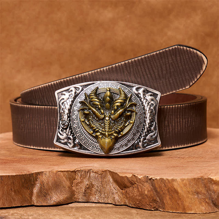 Ceinture en cuir pour homme avec couteau pliant caché et dragon à bec pointu
