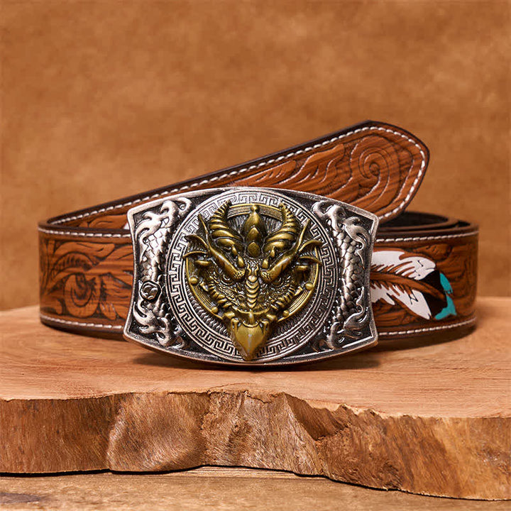 Ceinture en cuir pour homme avec couteau pliant caché et dragon à bec pointu