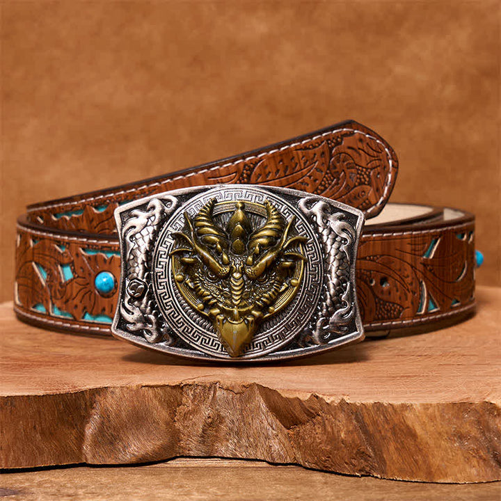 Ceinture en cuir pour homme avec couteau pliant caché et dragon à bec pointu