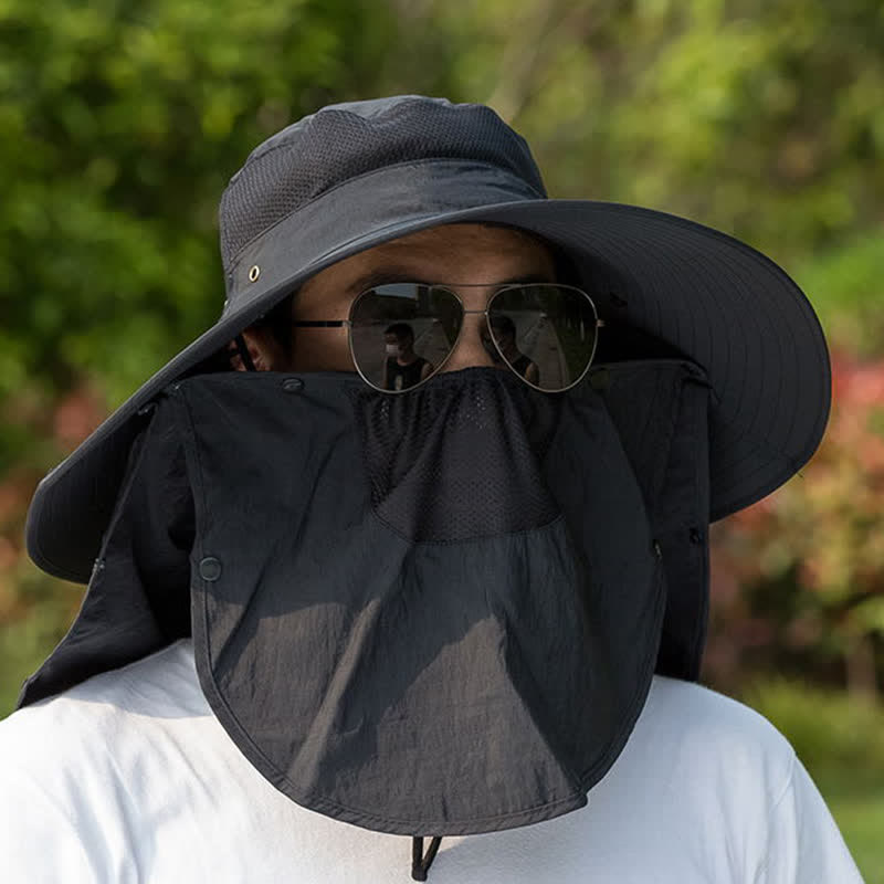 Chapeau bob pliable à large bord et cache-cou amovible pour homme