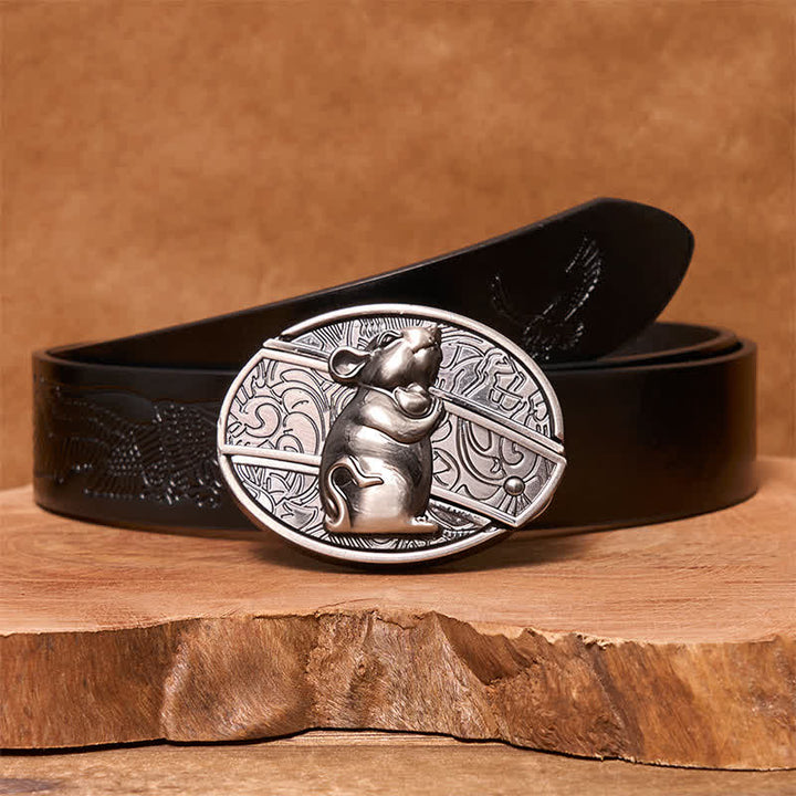Ceinture en cuir pour homme avec couteau pliant caché en forme de hamster