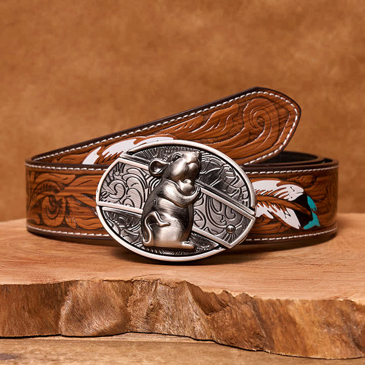 Ceinture en cuir pour homme avec couteau pliant caché en forme de hamster