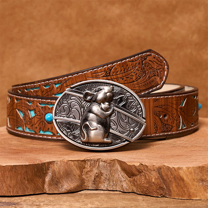 Ceinture en cuir pour homme avec couteau pliant caché en forme de hamster