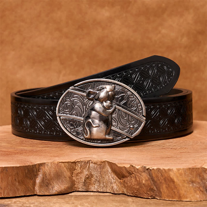 Ceinture en cuir pour homme avec couteau pliant caché en forme de hamster