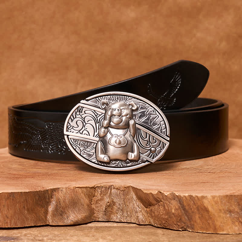 Ceinture en cuir pour homme avec couteau pliant caché en forme de cochon