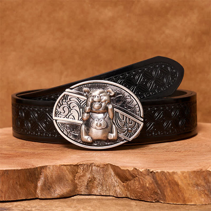 Ceinture en cuir pour homme avec couteau pliant caché en forme de cochon