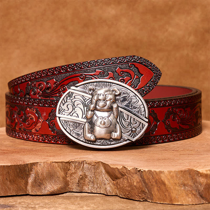 Ceinture en cuir pour homme avec couteau pliant caché en forme de cochon
