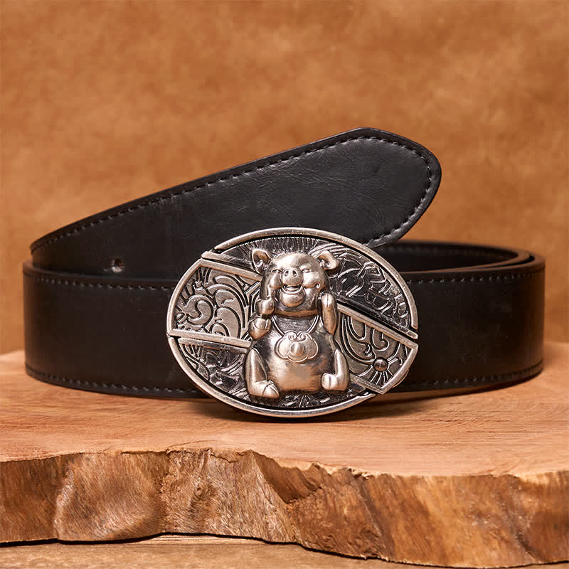 Ceinture en cuir pour homme avec couteau pliant caché en forme de cochon