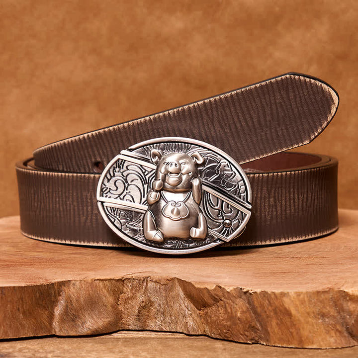 Ceinture en cuir pour homme avec couteau pliant caché en forme de cochon