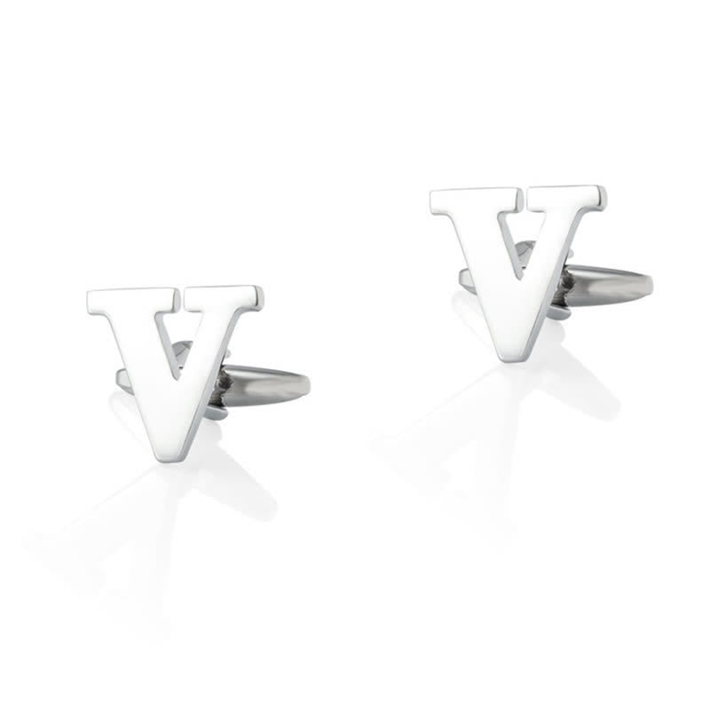 1 paire de boutons de manchette pour homme plaqués argent avec initiale 26 - V - image 22