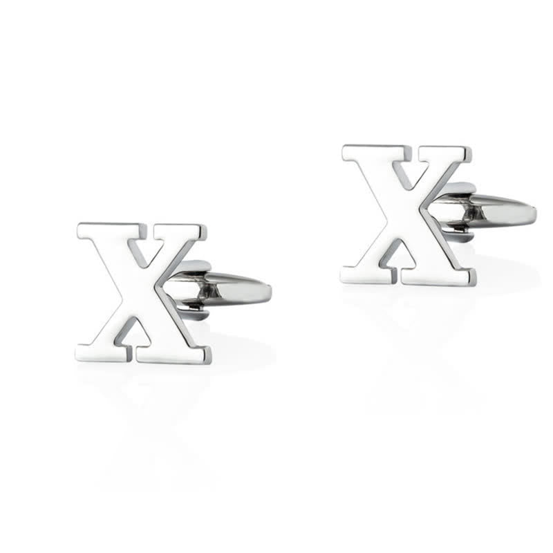 1 paire de boutons de manchette pour homme plaqués argent avec initiale 26 - X - image 24