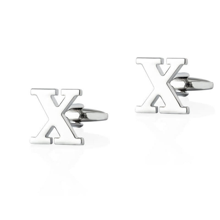 1 paire de boutons de manchette pour homme plaqués argent avec initiale 26 - X - image 24