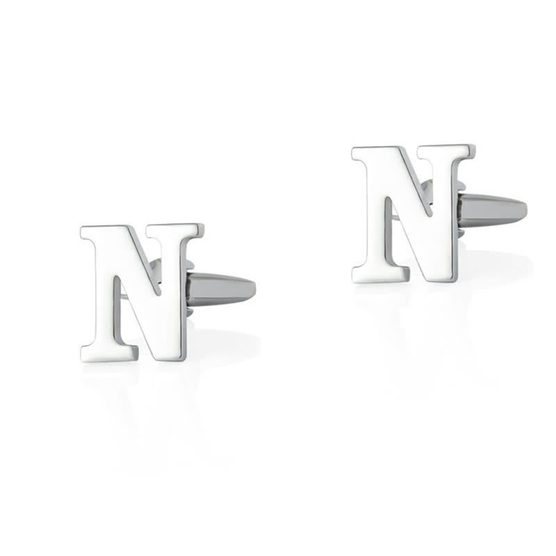 1 paire de boutons de manchette pour homme plaqués argent avec initiale 26 - N - image 14