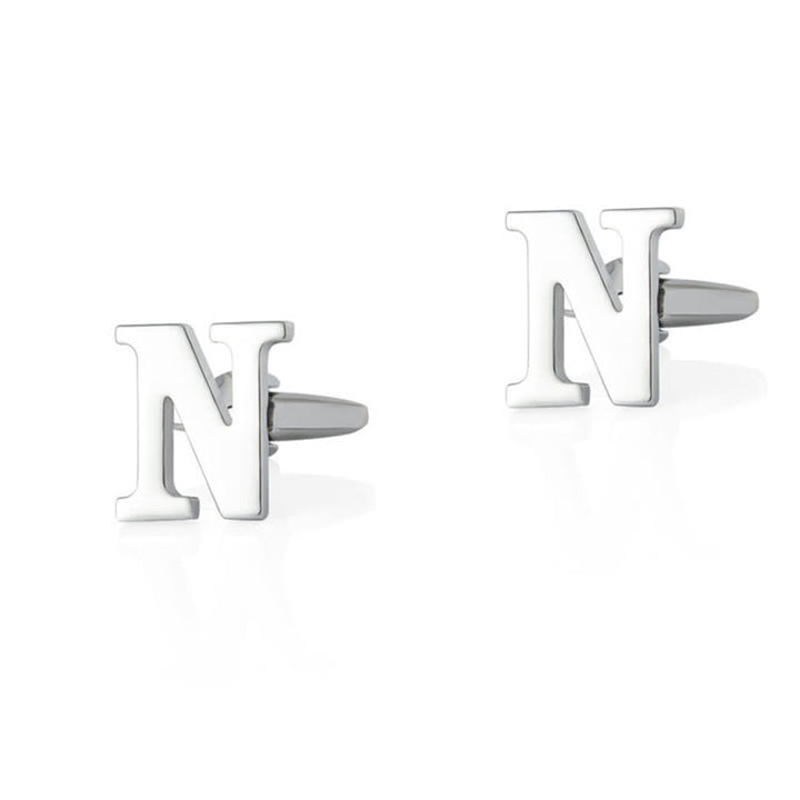 1 paire de boutons de manchette pour homme plaqués argent avec initiale 26 - N - image 14