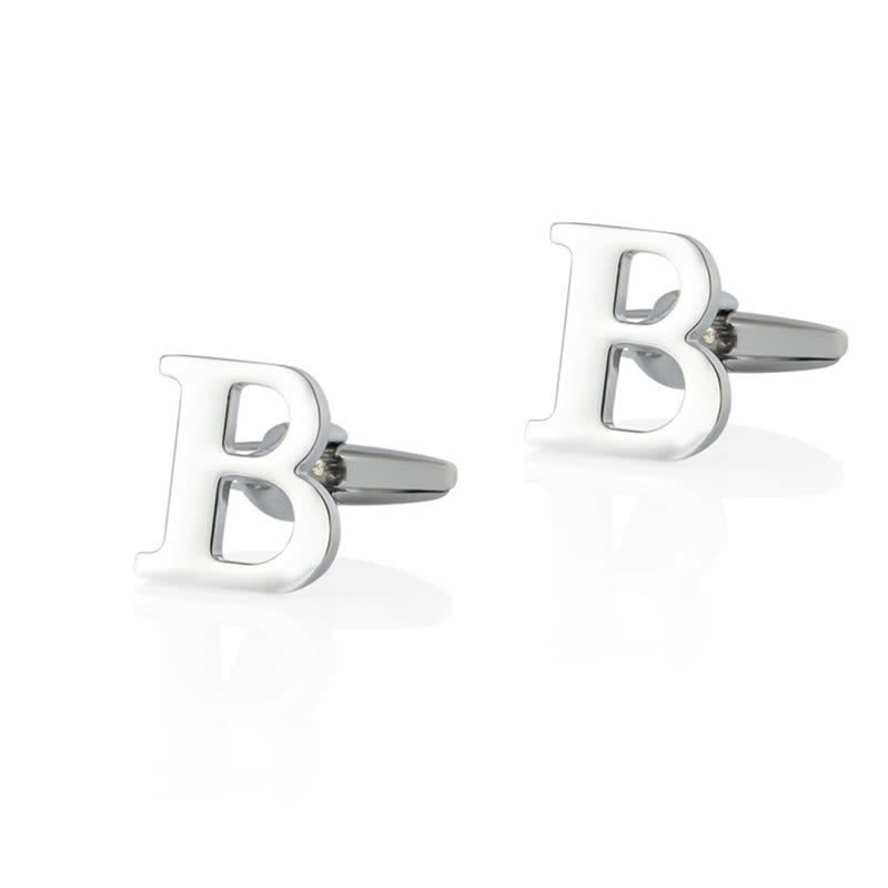 1 paire de boutons de manchette pour homme plaqués argent avec initiale 26 - B - image 2