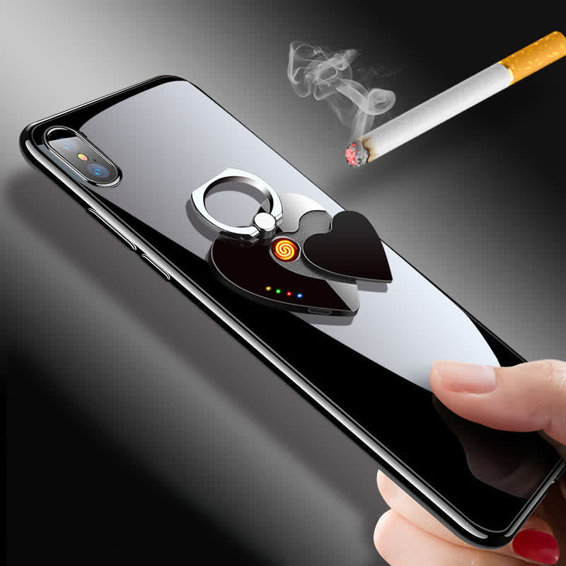 Anneau de support de téléphone en forme de cœur avec boucle et briquet électrique rechargeable
