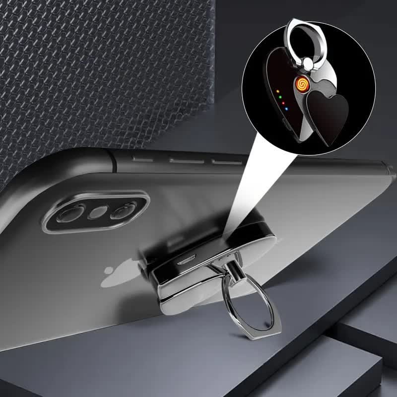 Anneau de support de téléphone en forme de cœur avec boucle et briquet électrique rechargeable