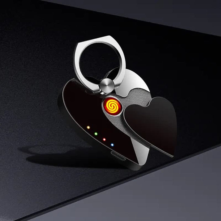 Anneau de support de téléphone en forme de cœur avec boucle et briquet électrique rechargeable