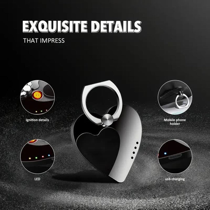 Anneau de support de téléphone en forme de cœur avec boucle et briquet électrique rechargeable