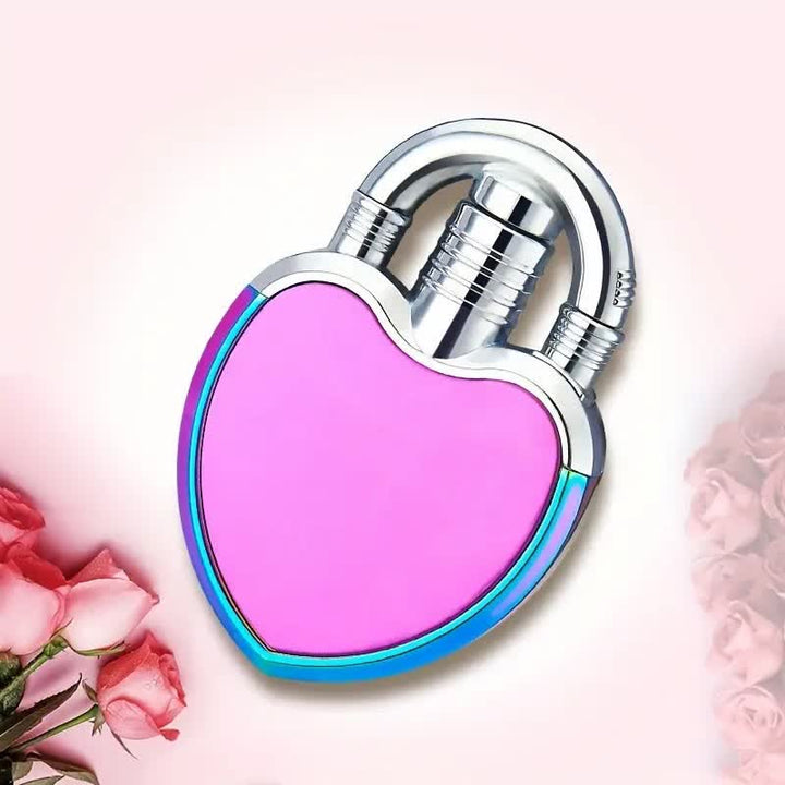 Briquet au butane rechargeable à flamme unique en forme de cœur et de serrure