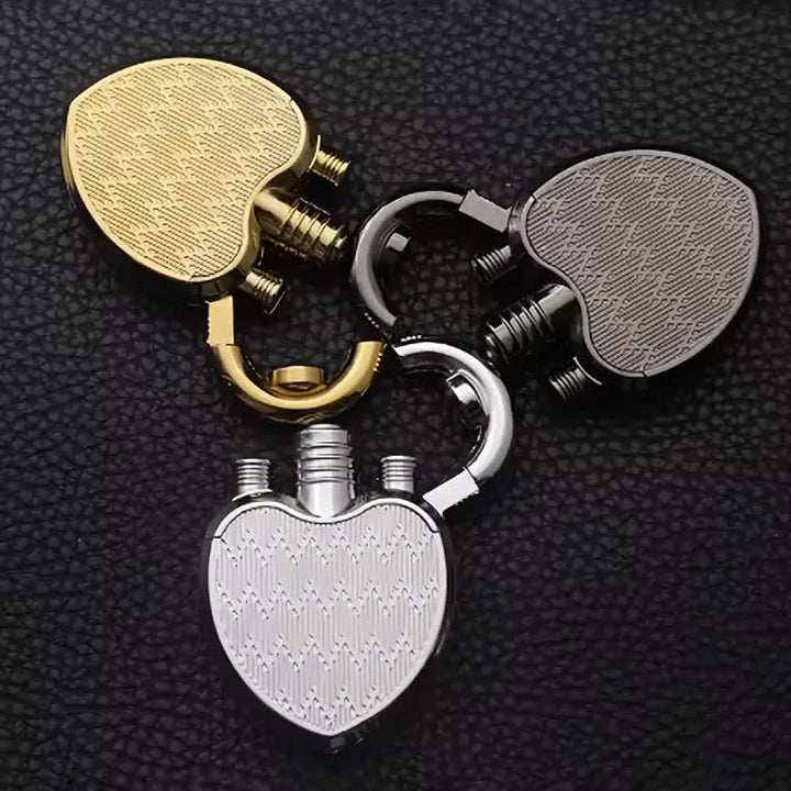 Briquet au butane rechargeable à flamme unique en forme de cœur et de serrure