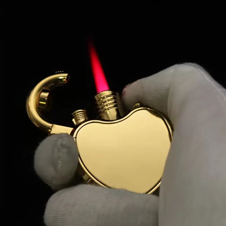 Briquet au butane rechargeable à flamme unique en forme de cœur et de serrure