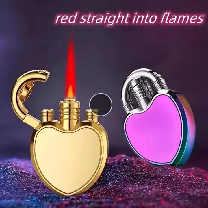 Briquet au butane rechargeable à flamme unique en forme de cœur et de serrure