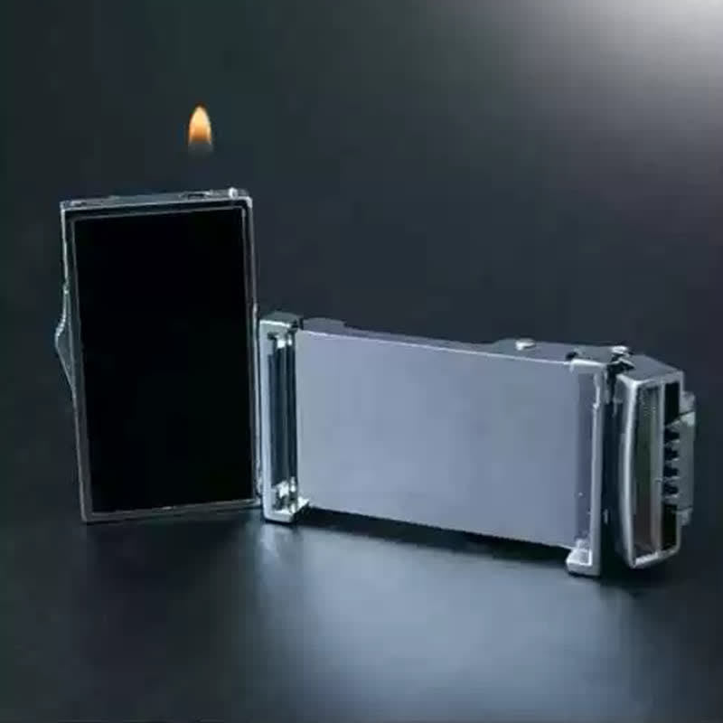 Ceinture fonctionnelle en cuir noir avec boucle automatique et briquet