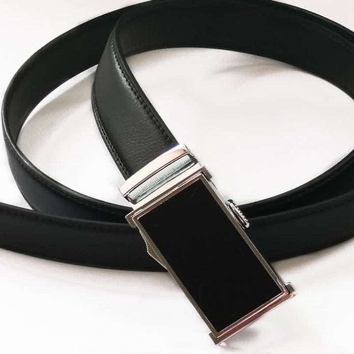 Ceinture fonctionnelle en cuir noir avec boucle automatique et briquet