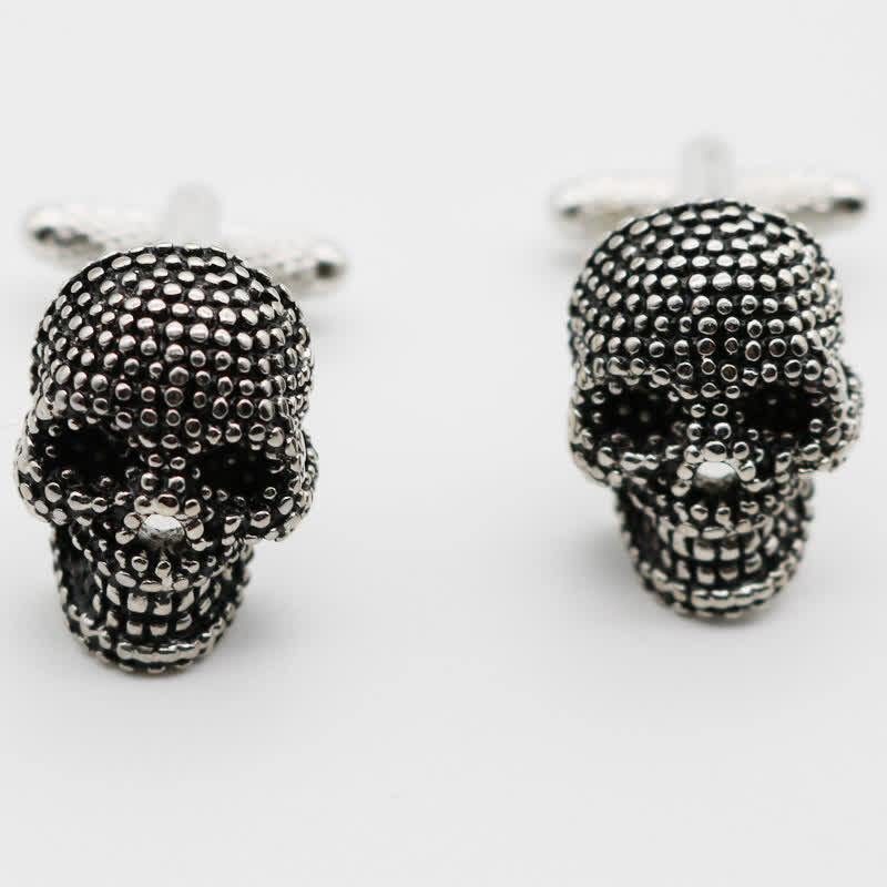 Paire de boutons de manchette tête de mort punk argentés pour homme - image 3