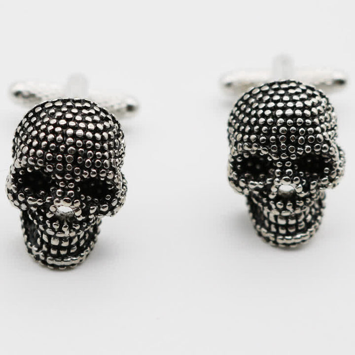 Paire de boutons de manchette tête de mort punk argentés pour homme - image 2