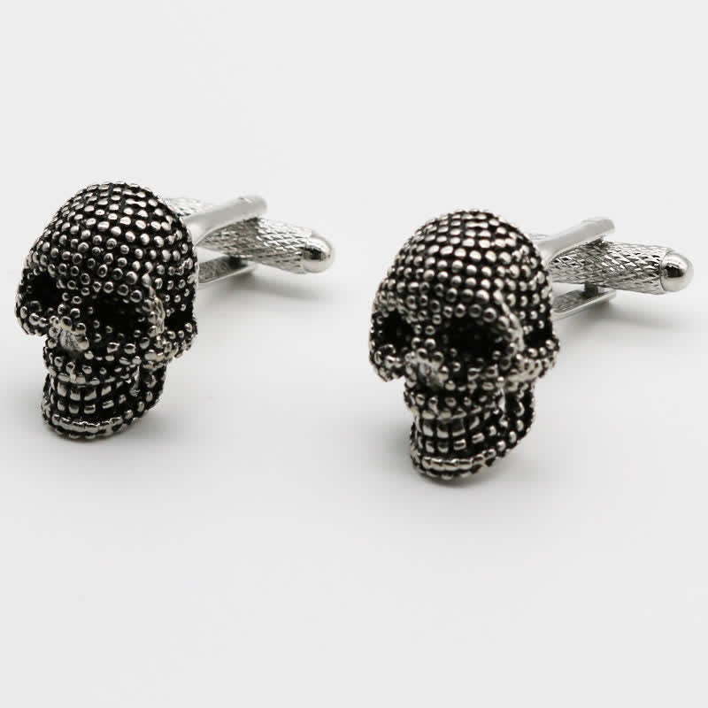 Paire de boutons de manchette tête de mort punk argentés pour homme - Argent - image 1