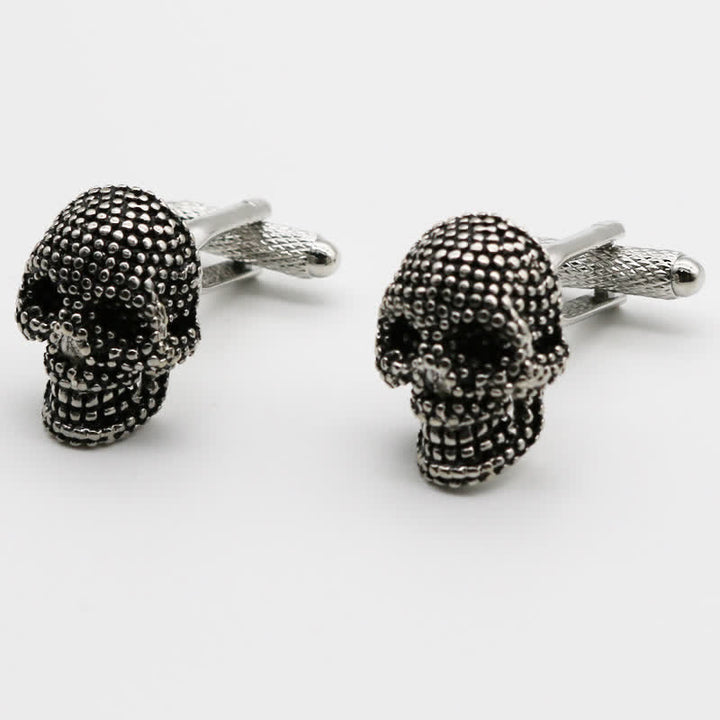Paire de boutons de manchette tête de mort punk argentés pour homme - Argent - image 1