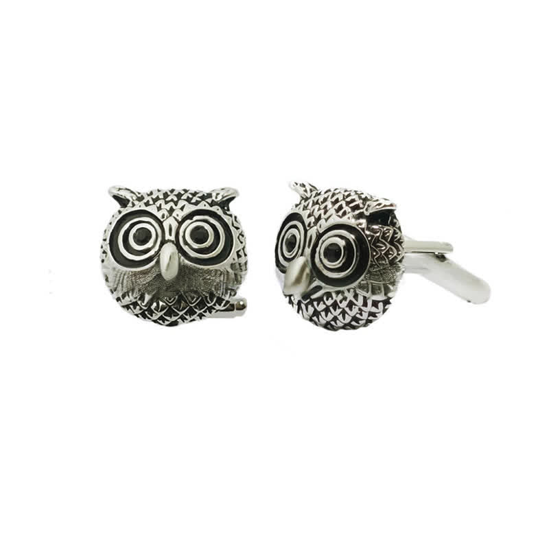 Paire de boutons de manchette argentés en forme de tête de hibou pour homme - Argent - image 1