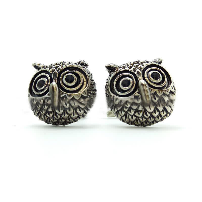 Paire de boutons de manchette argentés en forme de tête de hibou pour homme - image 3