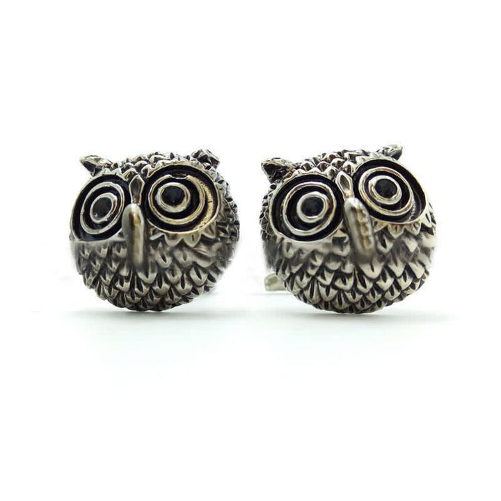 Paire de boutons de manchette argentés en forme de tête de hibou pour homme - image 3