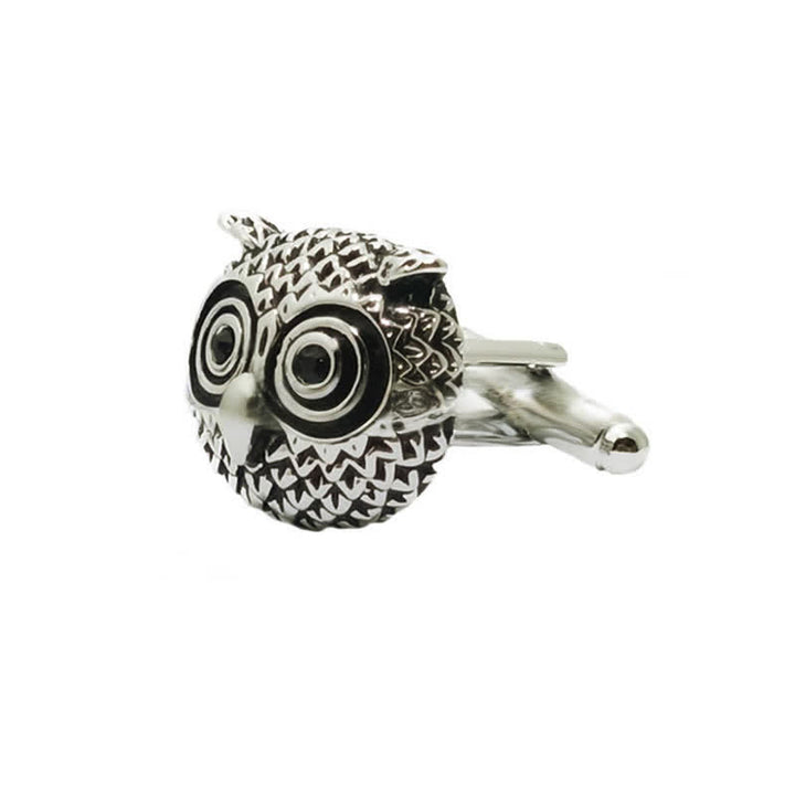 Paire de boutons de manchette argentés en forme de tête de hibou pour homme - image 5