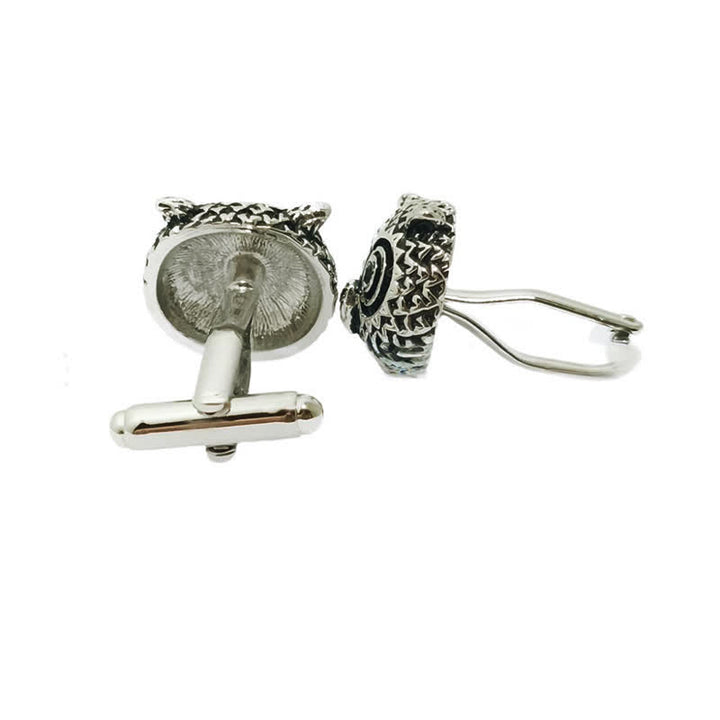 Paire de boutons de manchette argentés en forme de tête de hibou pour homme - image 4