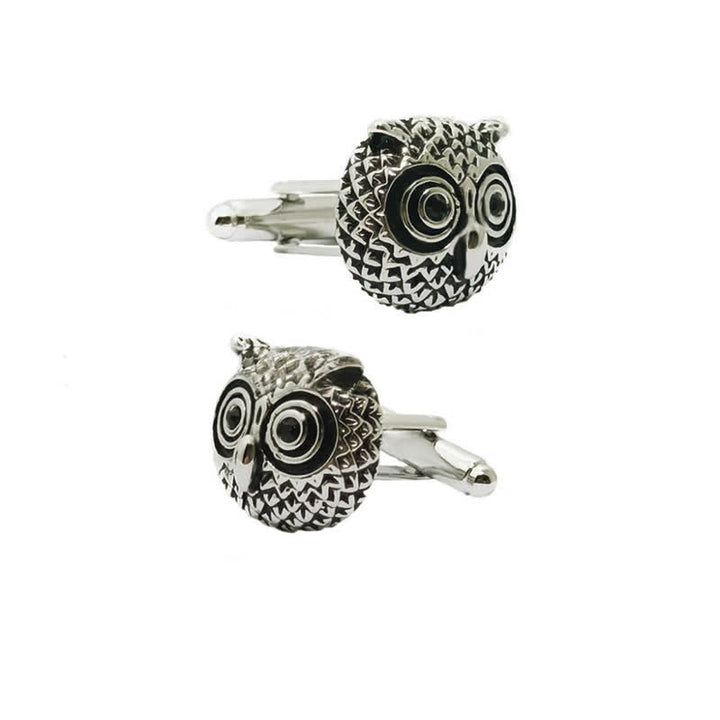 Paire de boutons de manchette argentés en forme de tête de hibou pour homme - image 3