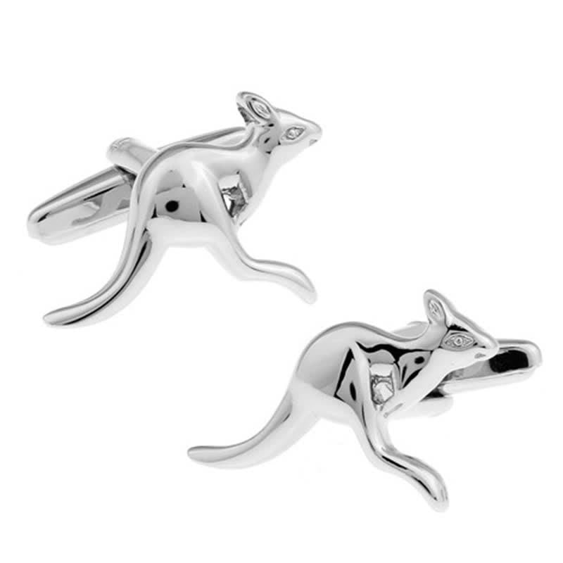 Paire de boutons de manchette argentés pour homme, motif kangourou mignon - Argent - image 1