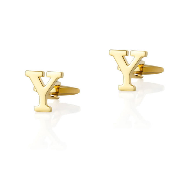 1 paire de boutons de manchette pour homme plaqués or avec initiale 26 - Y - image 25