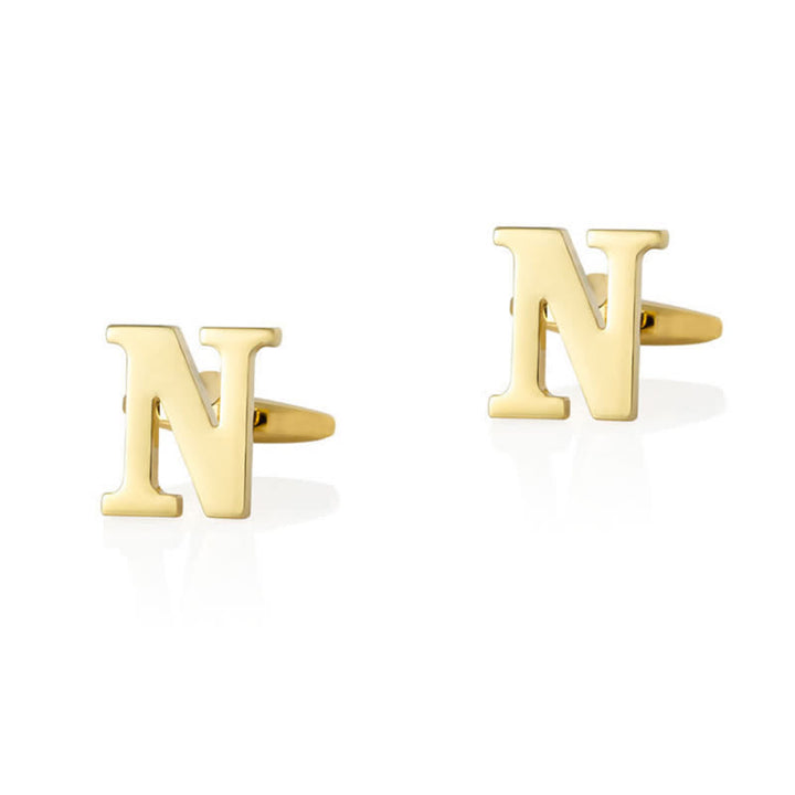 1 paire de boutons de manchette pour homme plaqués or avec initiale 26 - N - image 14