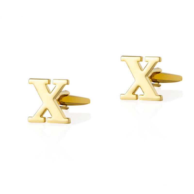 1 paire de boutons de manchette pour homme plaqués or avec initiale 26 - X - image 24