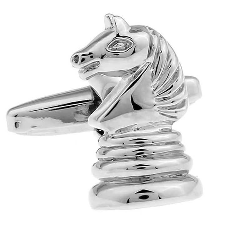 Paire de boutons de manchette argentés pour homme, motif tête de cheval et échecs