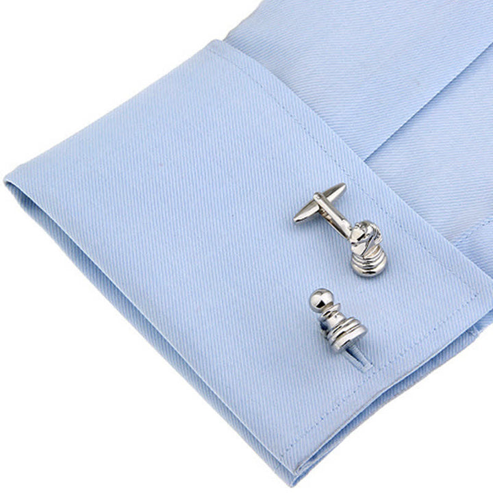 Paire de boutons de manchette argentés pour homme, motif tête de cheval et échecs - image 1