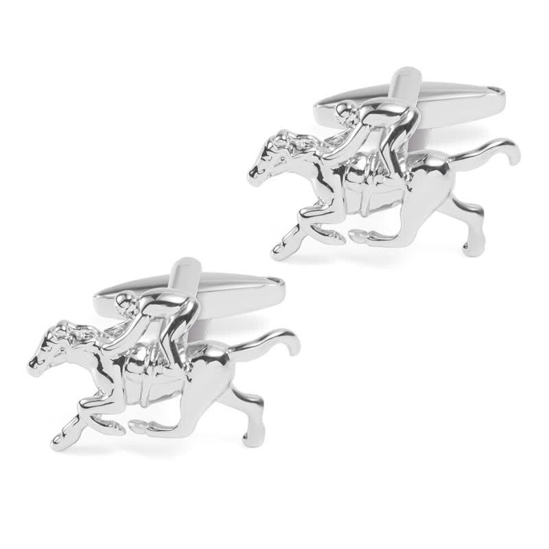 Paire de boutons de manchette argentés pour homme, motif équitation