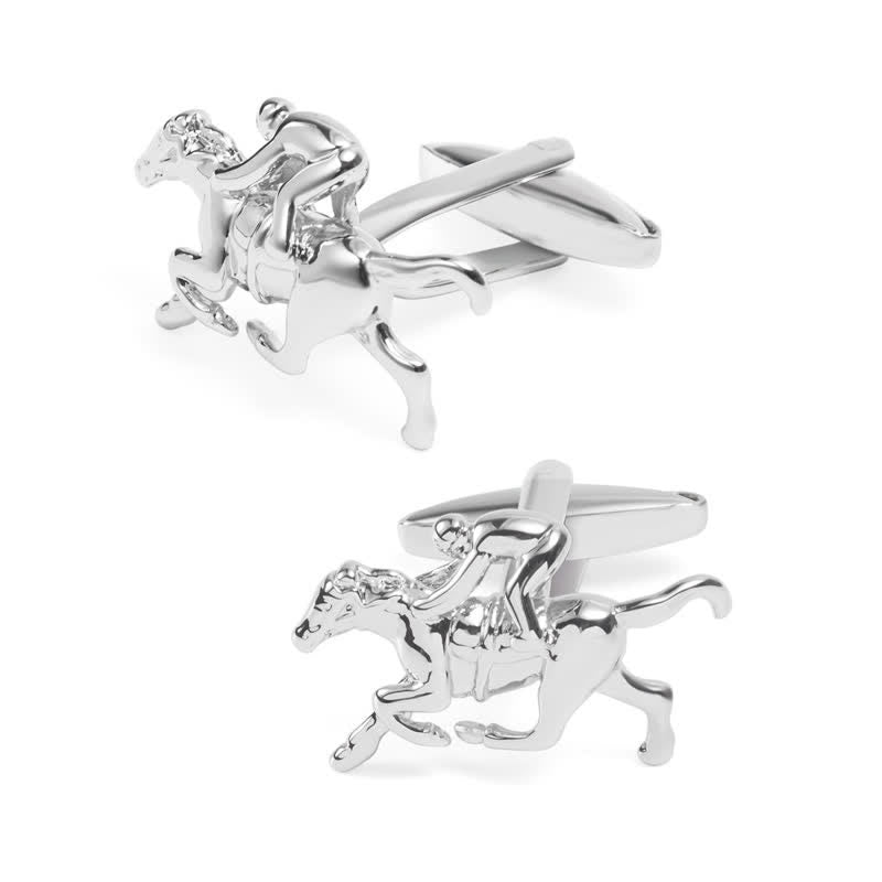 Paire de boutons de manchette argentés pour homme, motif équitation