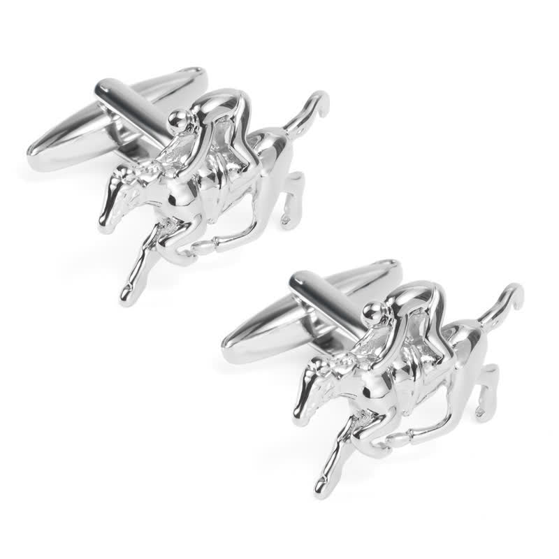 Paire de boutons de manchette argentés pour homme, motif équitation